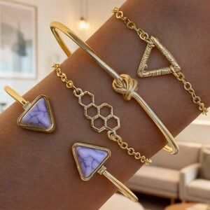New Gold and Purple Geometric Bracelet Set 4PCS